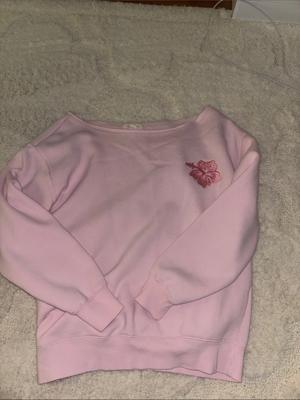 Aeropostale Light Pink Off-the-Shoulder Sweater with Embroidered Flower